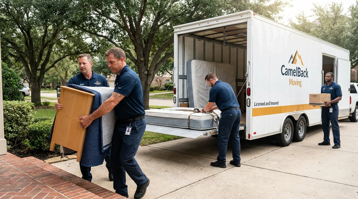 Crew loading residential truck for cross-state move from Park River, ND