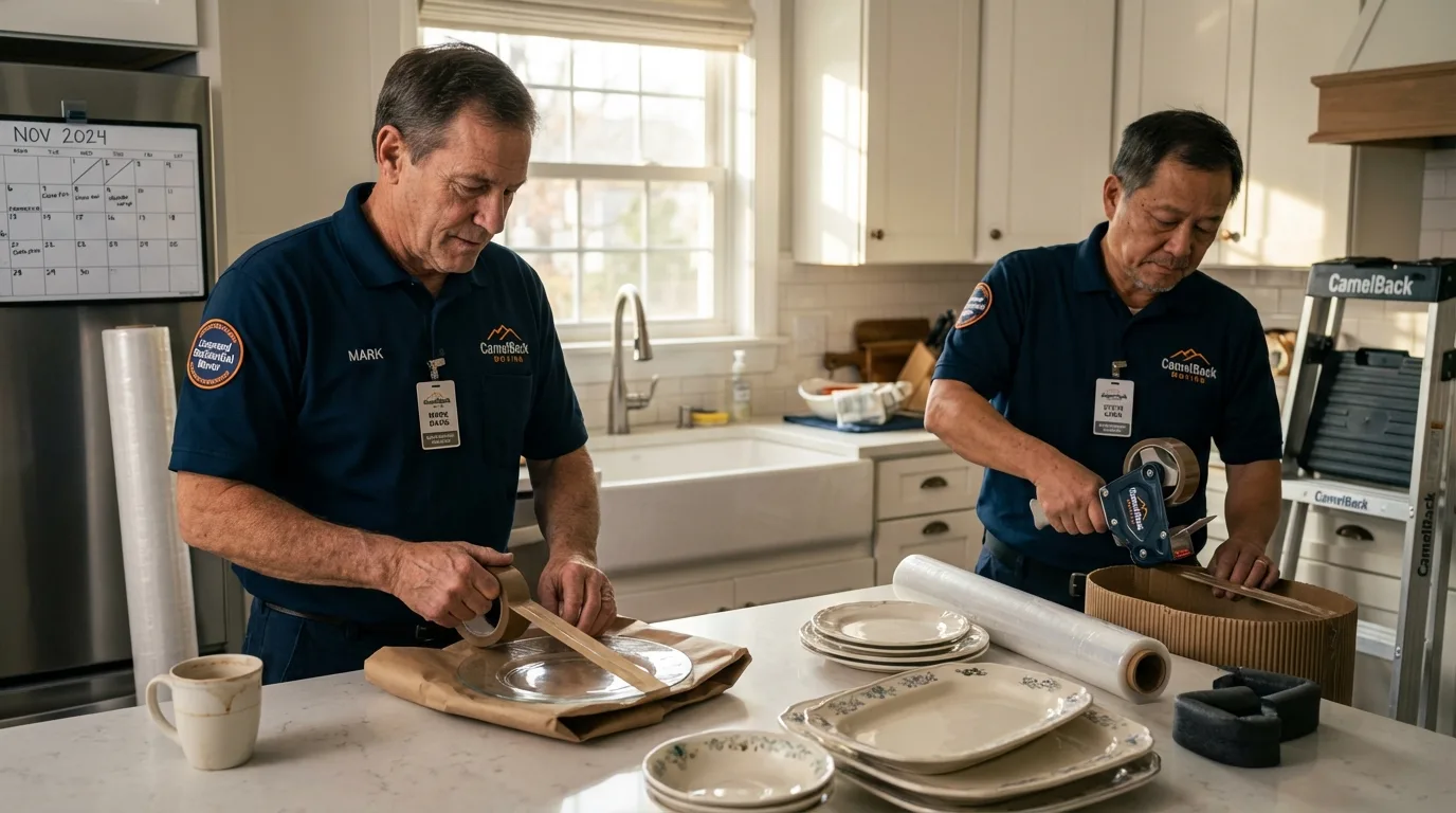 Professional crew packing kitchen dishware in Park River, ND